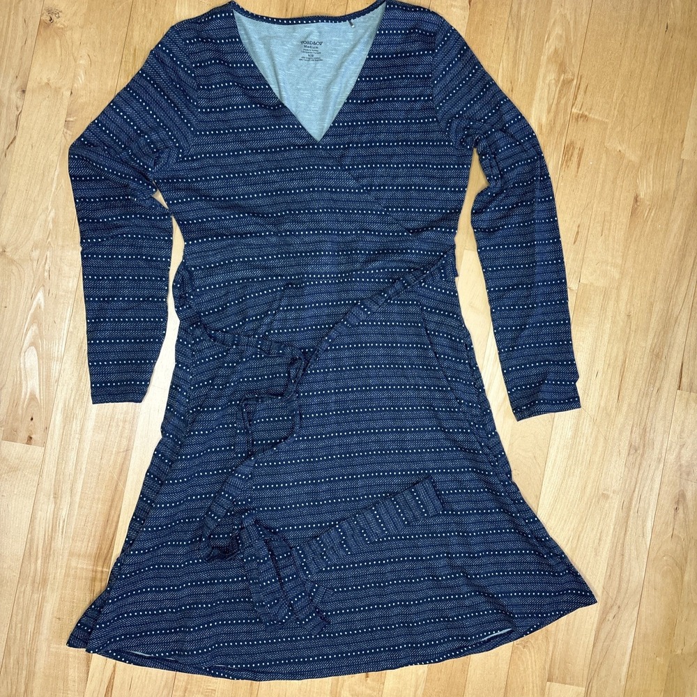 Toad & Co Dress Medium Cue Wrap Gorpcore Blue Organic‎ Stretchy Pockets Granola